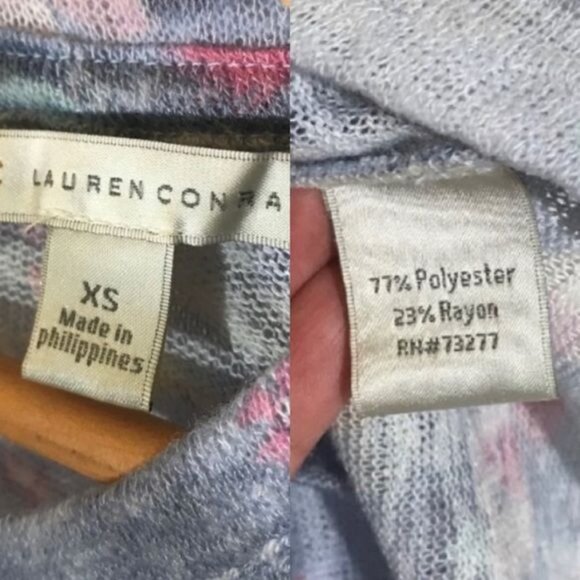 LC Lauren Conrad Striped Floral Sweater Size XS Blue Lightweight 3/4 Sleeves - Picture 5 of 7